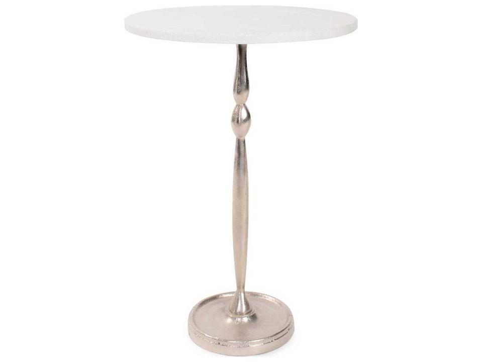 Elisa Round Marbled White End Table with Silver Base