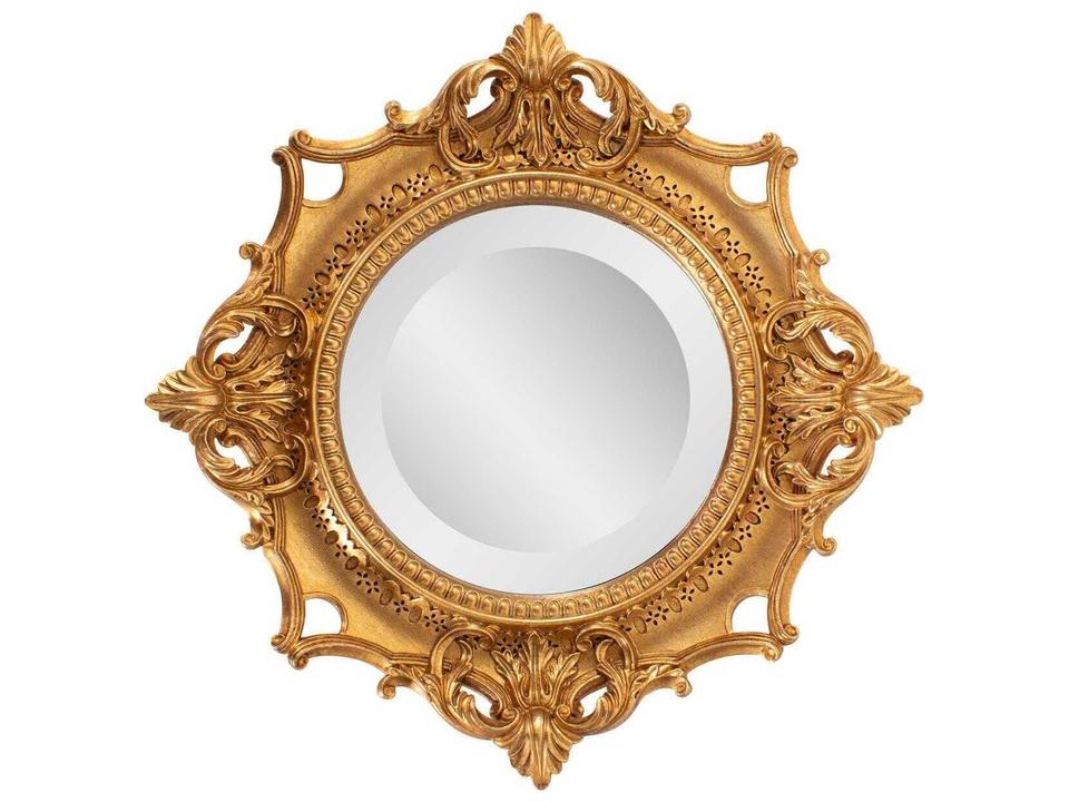 French D' Amboise Antique Gold Round Wall Mirror