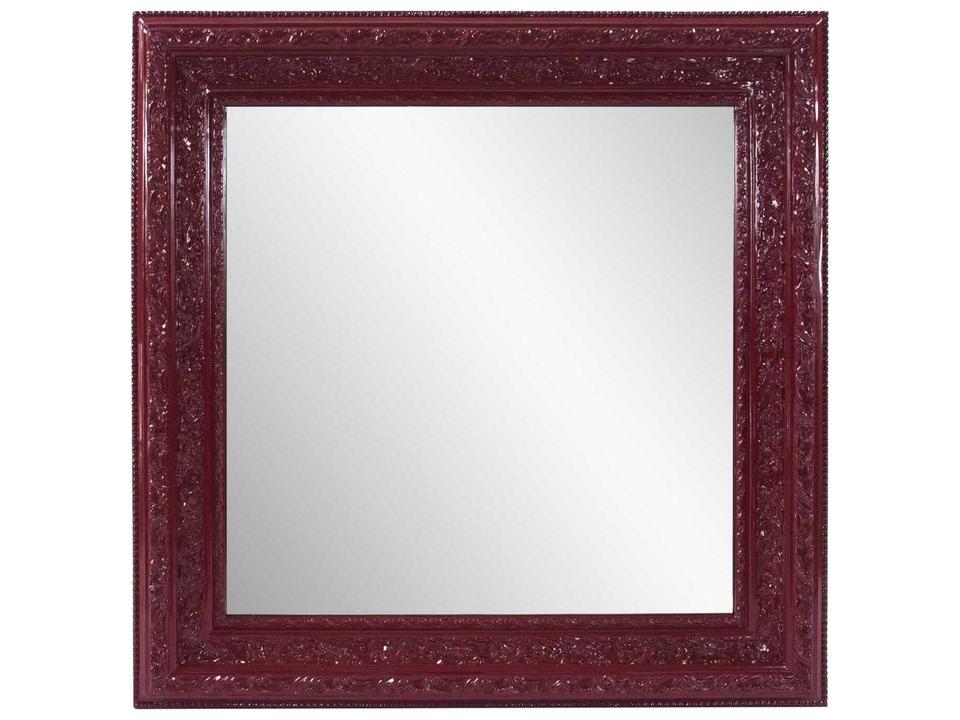 Nottingham Glossy Red Square Wall Mirror with Ornate Carved Frame