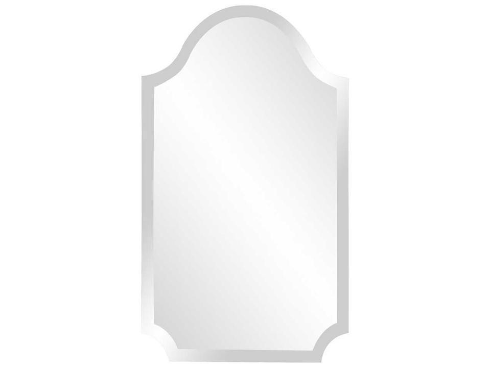 Frameless Arched Wall Mirror with Beveled Edge and Scalloped Corners