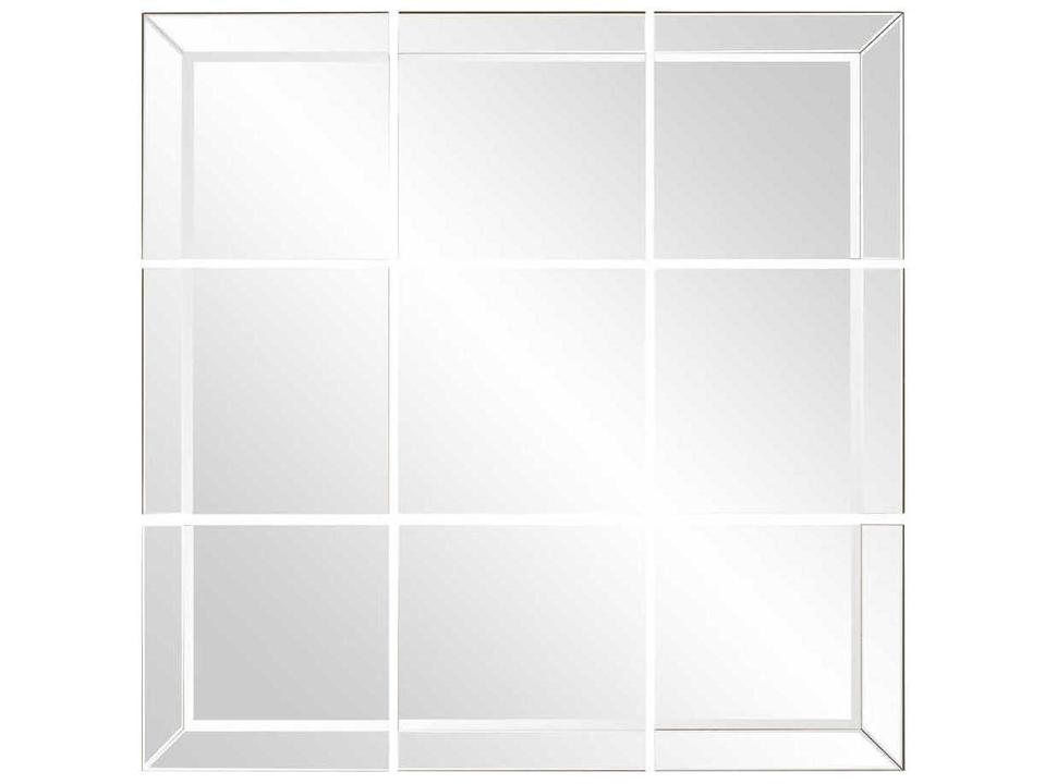 Grid Square Wall Mirror Set with Beveled Edges and Pitched Frames