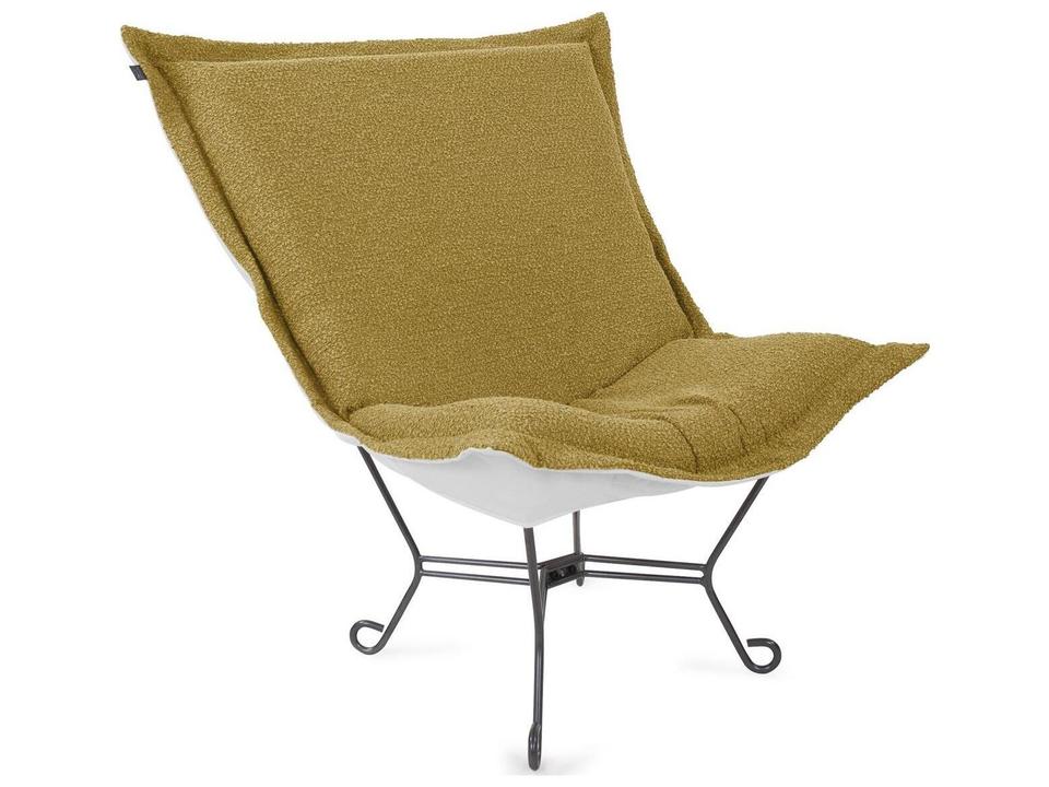 Puff Scroll Alicante Gold Fabric Cushion Lounge Chair