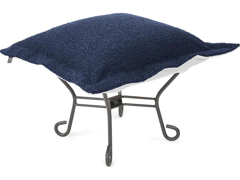 Puff Scroll Alicante Indigo Fabric 24-Inch Outdoor Ottoman