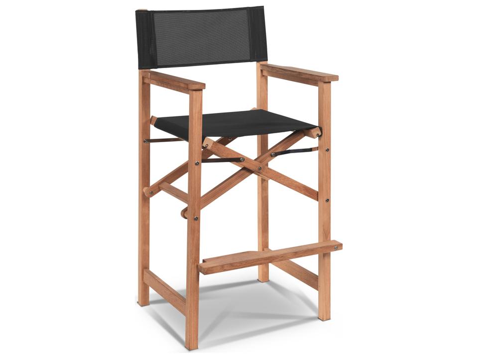 Director Wood Black Teak Sling Bar Stool