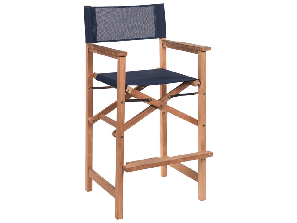 Director Wood Blue Teak Sling Bar Stool