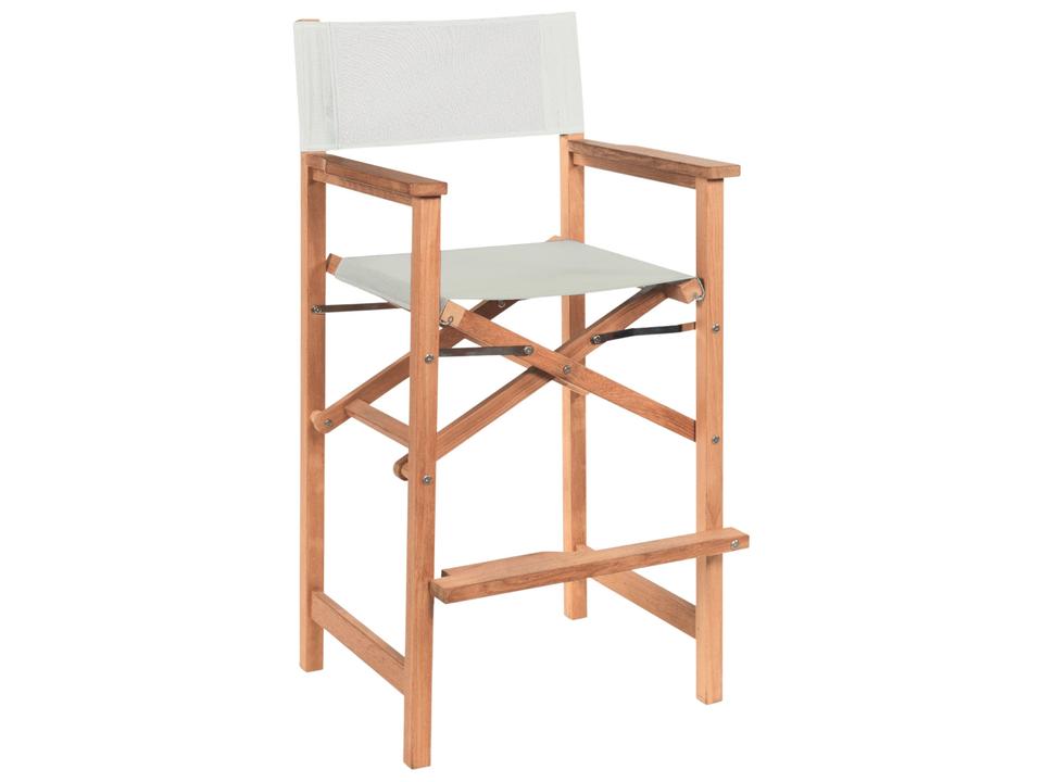 Director Wood White Teak Sling Bar Stool