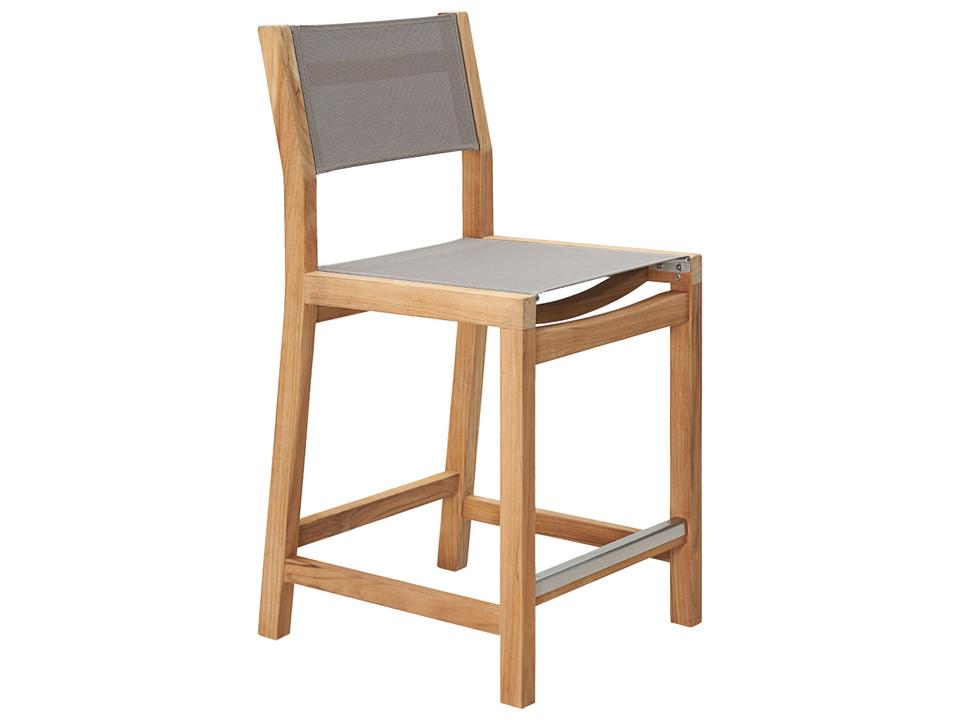 Pearl Wood Taupe Teak Sling Counter Stool