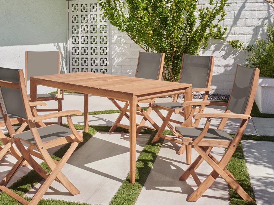 Del Ray Wood Taupe Teak Dining Set
