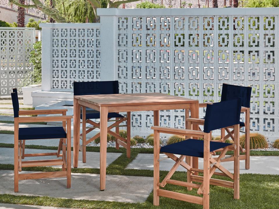 Del Ray Wood Blue Teak Dining Set