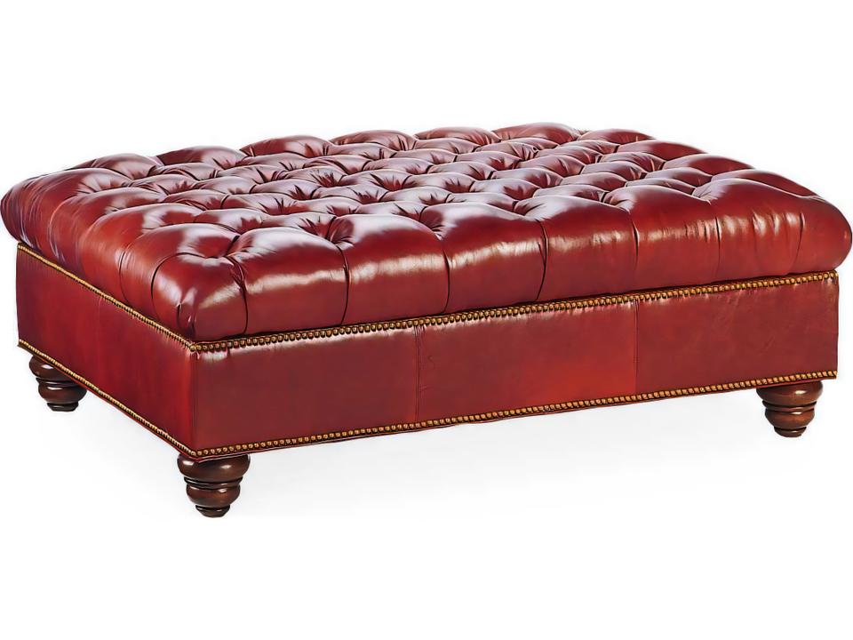 Custom Elements Upholstery Cognac Brown Leather Storage Ottoman