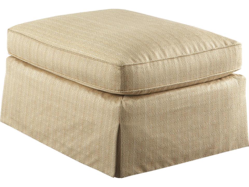 Custom Elements Upholstery Tan Ottoman with Dressmaker Skirt