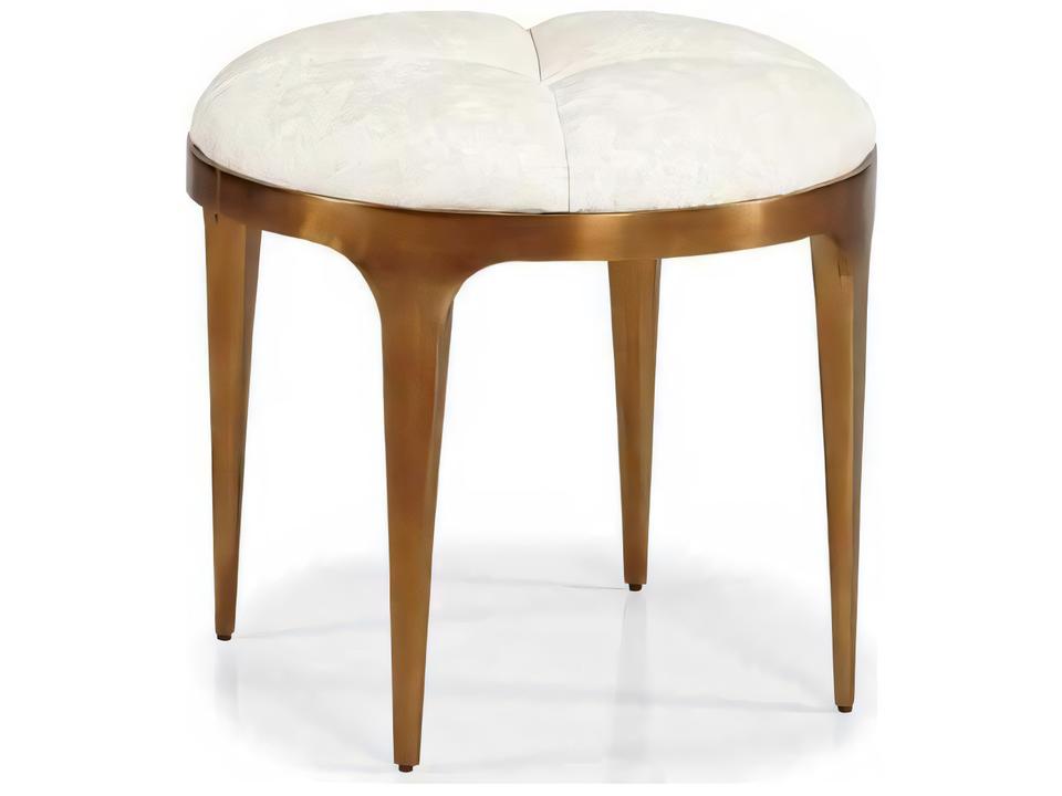 Saint Tropez Round Upholstered Pouf Ottoman with Brass Base
