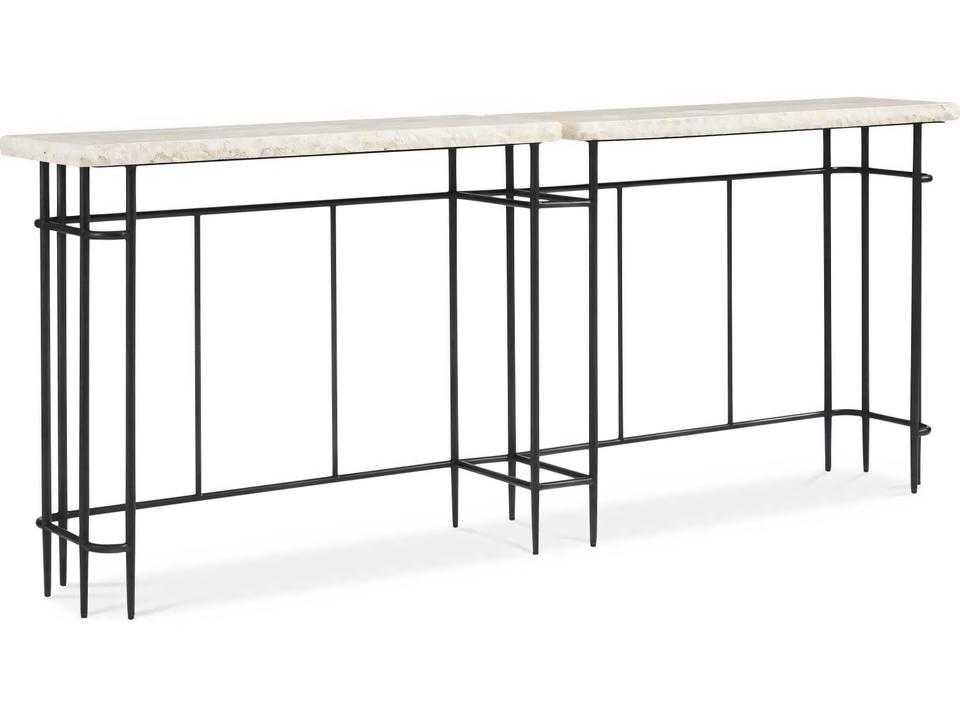 Revival 81 Ryder Console Table with Hammered Metal and Honed White Travertine Top