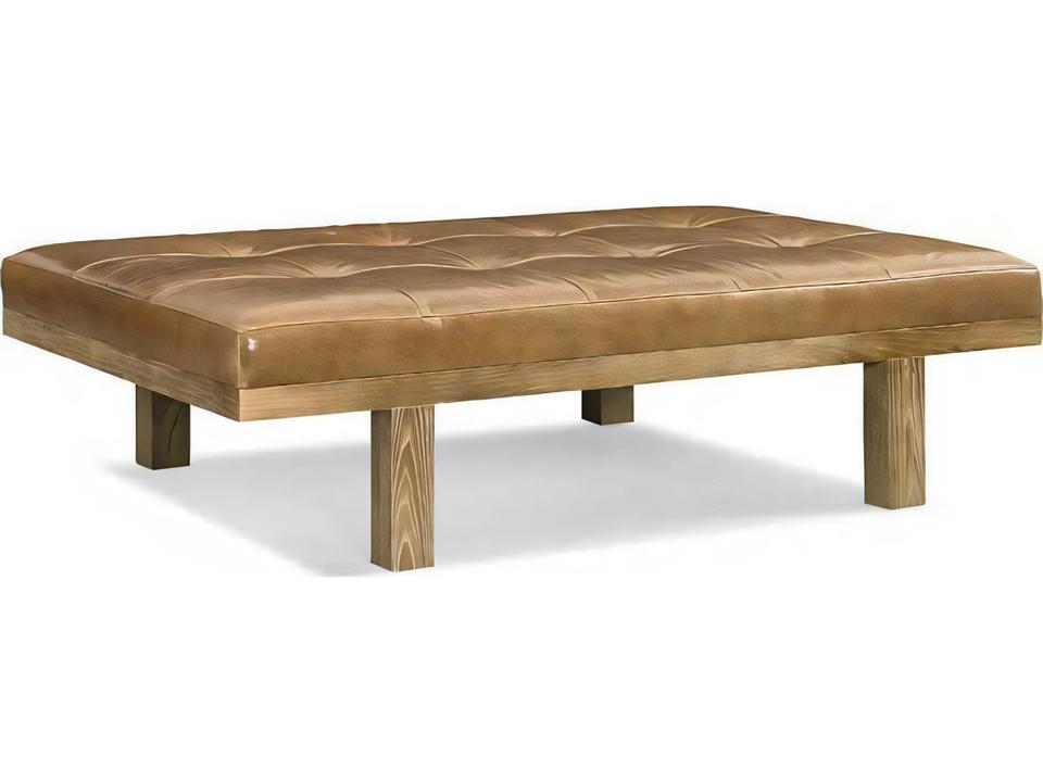Patron Driftwood Brown Leather Tufted Cocktail Ottoman