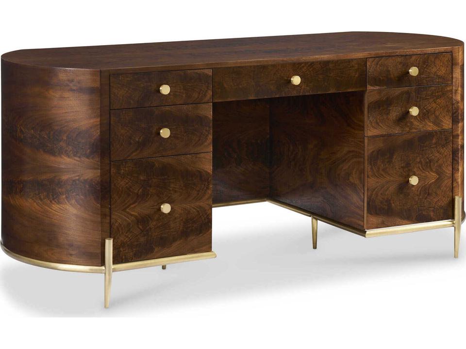 Benson Executive Desk with Figured Walnut Veneers and Brass Accents