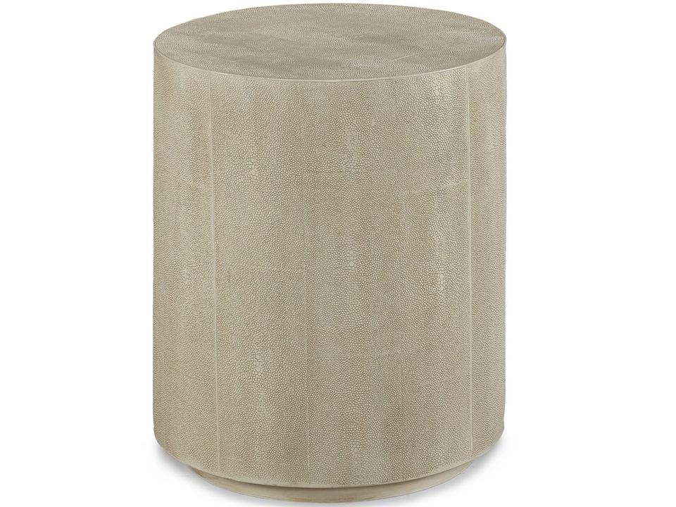 A La Carte Round Faux Leather Shagreen End Table in Taupe