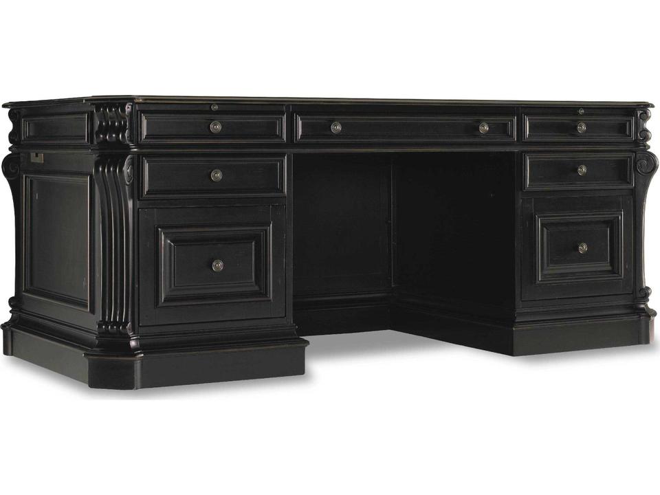 Telluride 76-Inch Executive Desk with Leather Panels in Black