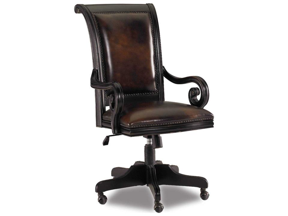 Telluride Tilt Swivel Leather Office Chair in Black with Nailhead Trim