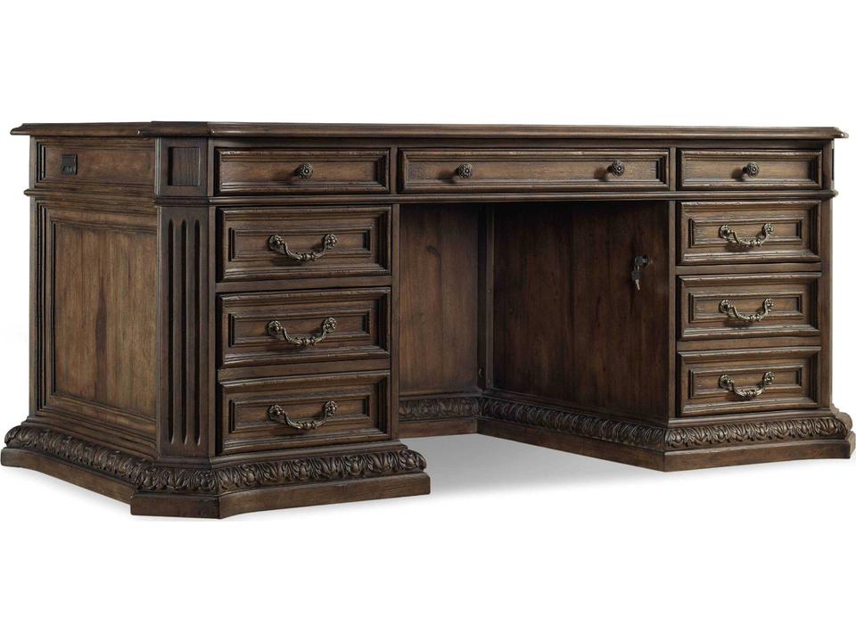 Rhapsody Executive Desk with Bonded Leather Top in Rustic Walnut