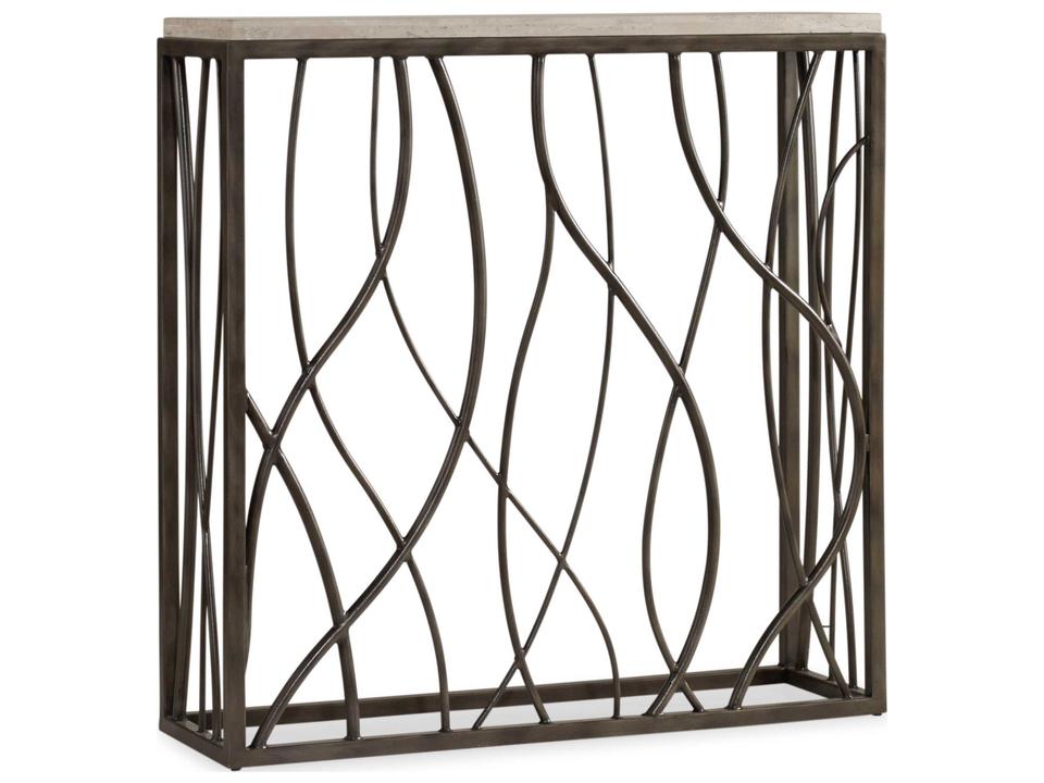 Melange Thin Metal Console Table with Travertine Marble Top