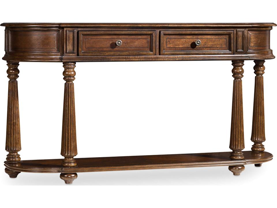 Leesburg 60-Inch Demilune Hall Console with Drawers in Mahogany