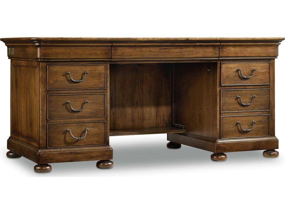 Archivist Executive Desk in Soft Casual Pecan with Bonded Leather Top