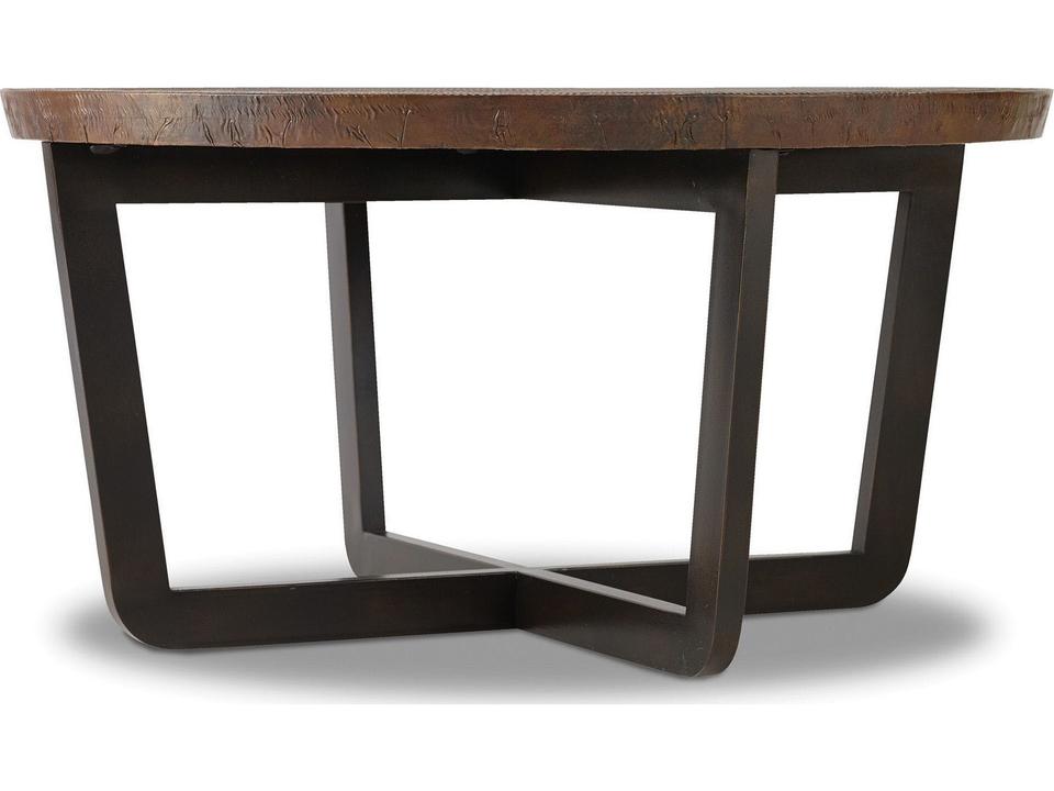 Parkcrest Round Coffee Table Aged Copper Top Dark Metal Base