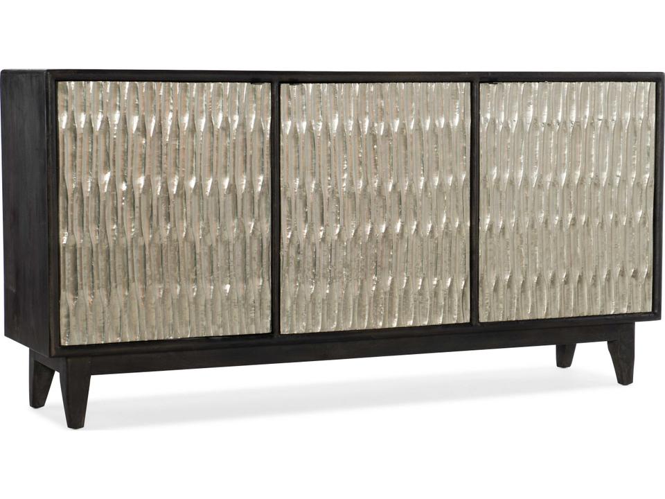 Shimmer Three-Door Credenza in Charcoal with German Silver Foil