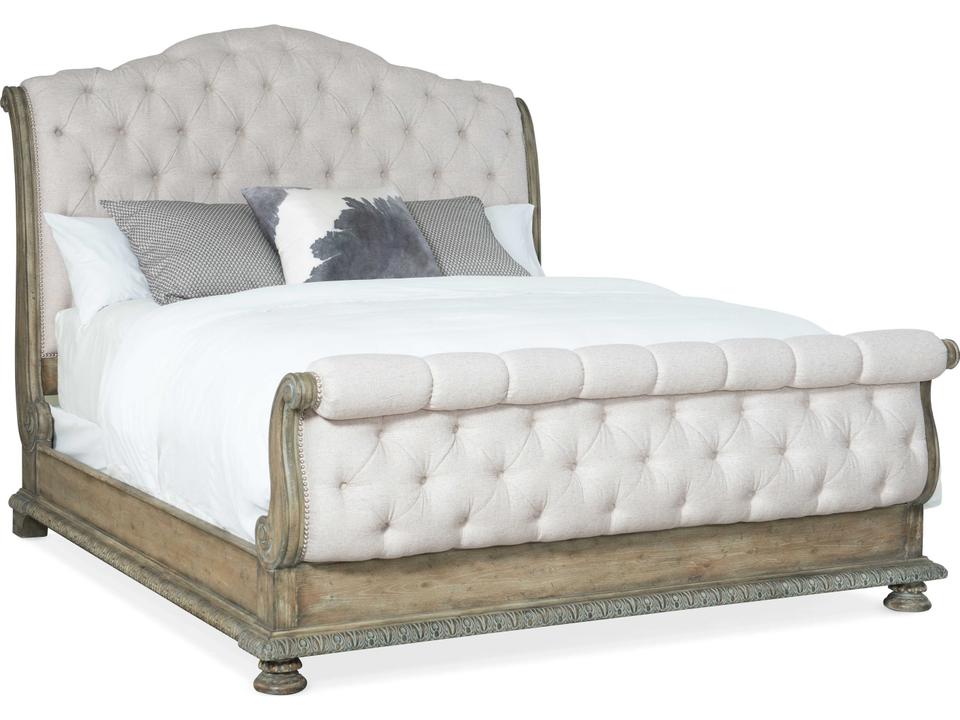 Castella King Tufted Bed in Natural Tan Performance Fabric