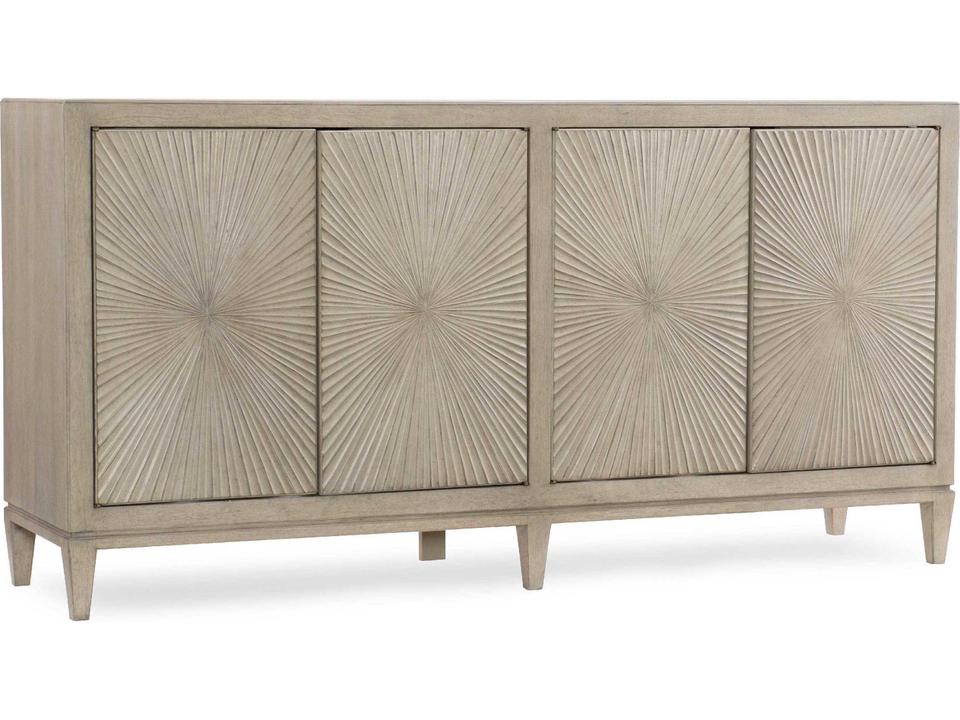 Elixir 71-Inch 4-Door Buffet with Starburst Pattern in Serene Gray Beige Walnut
