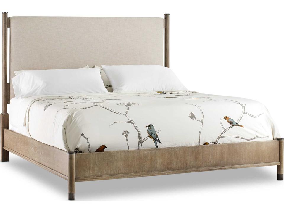 Heritage Beige Rubberwood Upholstered King Platform Bed