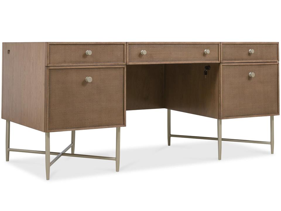 Sonnet Executive Desk with Cane Front Drawers in Wren Finish