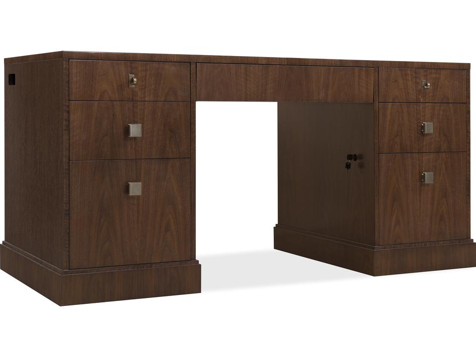 Archives Executive Desk in Dark Wood with Satin Brass Hardware