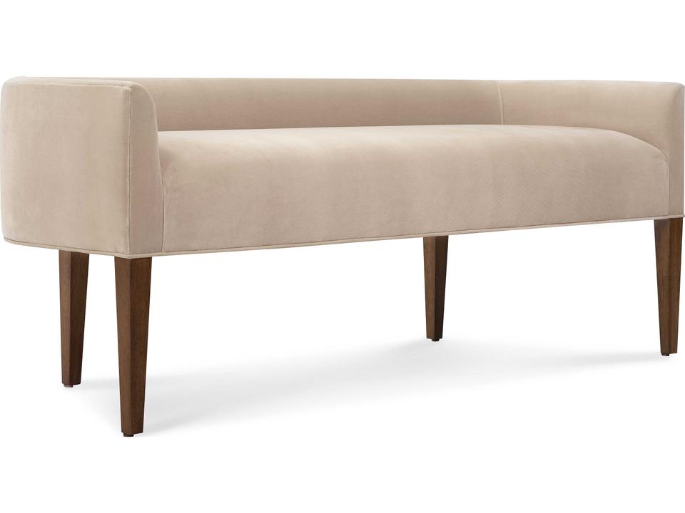 Archives Upholstered Ottoman in Liber Oat Velvet with Classic Walnut Finish