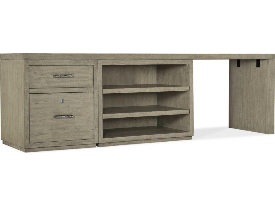 Linville Falls 96-Inch Wood Gray Oak Credenza Desk with File and Open Cabinet