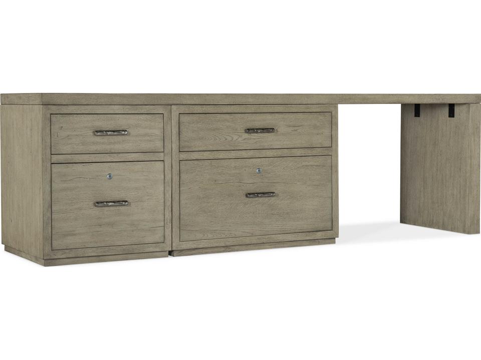 Linville Falls Wood Gray Oak Credenza Desk with File and Lateral