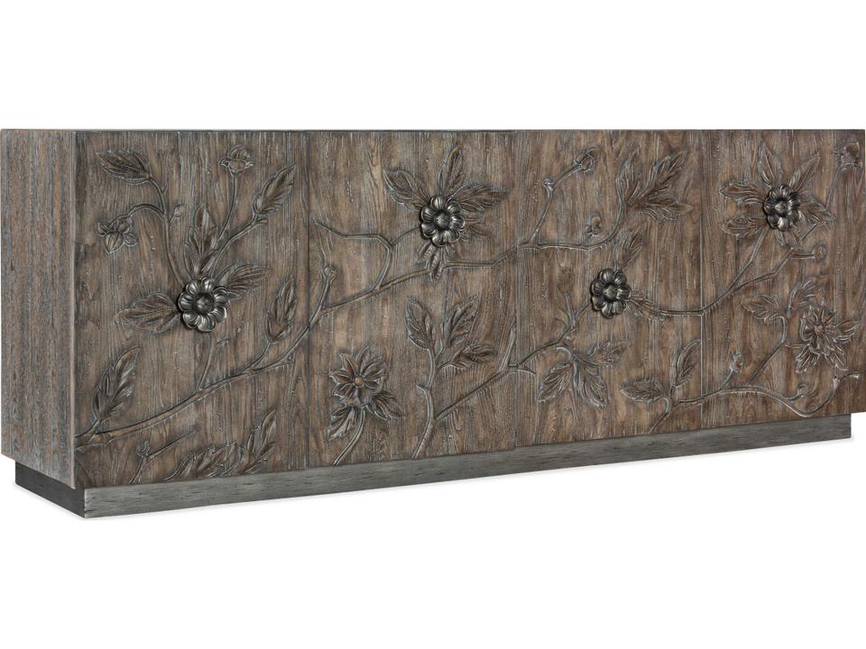 Melange Florence Four Door Credenza in Medium Wood Finish