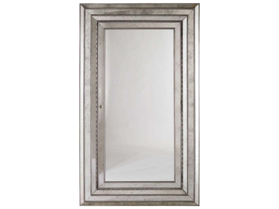Melange Glamour Floor Mirror with Jewelry Armoire Storage in Champagne Antique Silver
