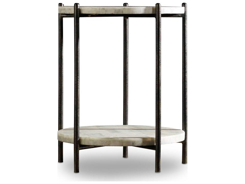 Melange Blythe Round Accent Table in Black Metal and White Onyx