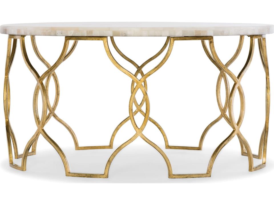 Melange Corrina Round Coffee Table in Gold Leaf and White Onyx