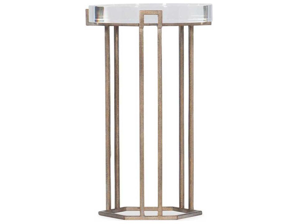 Melange Grove Round End Table with Clear Acrylic Top and Antique Brass Base