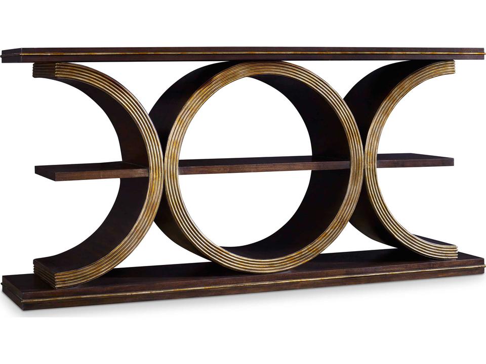 Melange Presidio Console Table Gold Accent Walnut Veneer