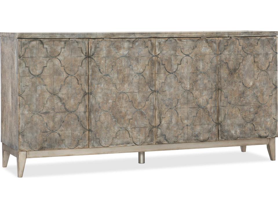 Melange Fairfax 72 Inch Credenza with Quatrefoil Doors in Distressed Medium Wood