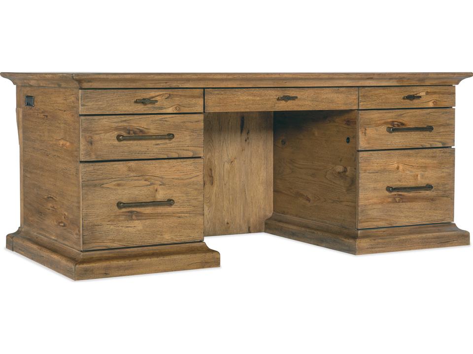 Big Sky Executive Desk in Vintage Natural with Leather Top