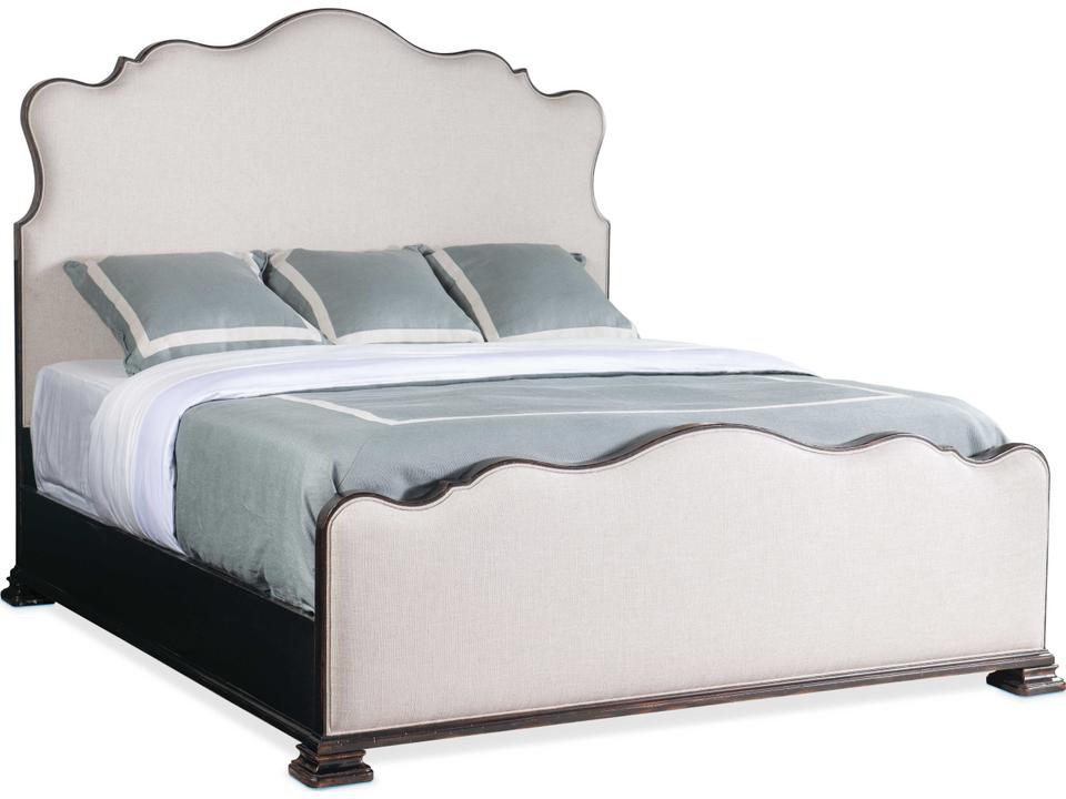 Charleston King Upholstered Bed in Black Cherry and Chateau Linen