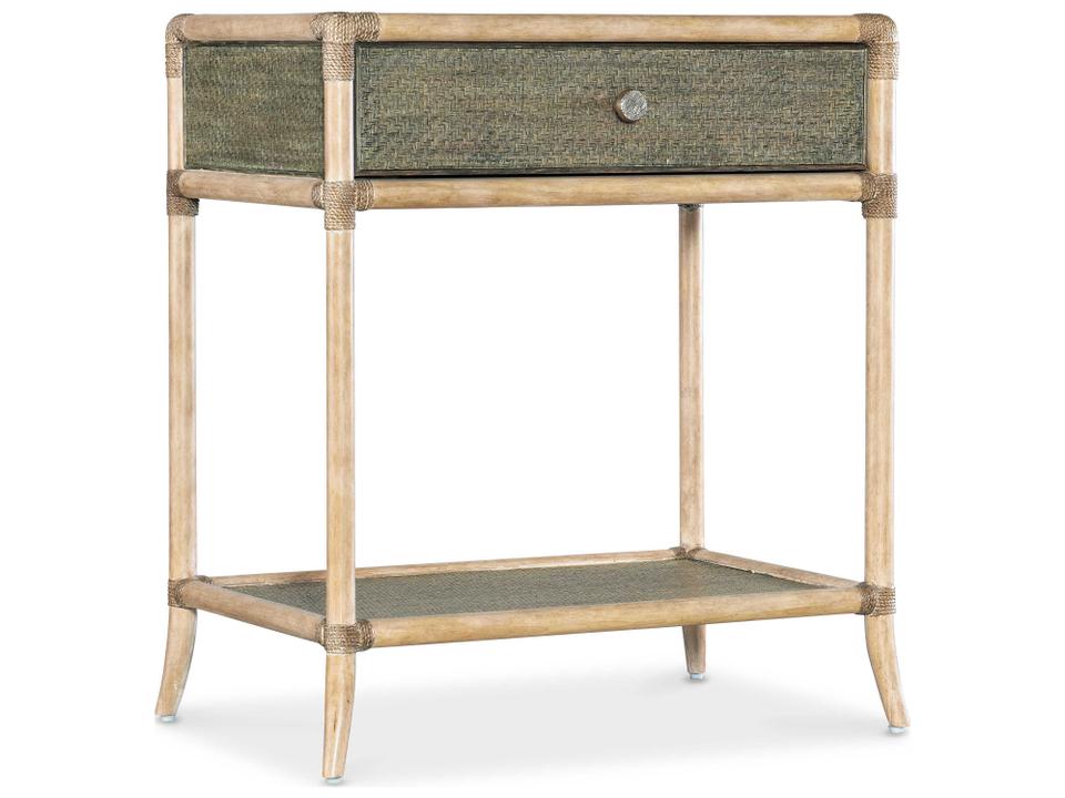 Retreat Pole Rattan 1-Drawer Nightstand in Dune and Seagrass