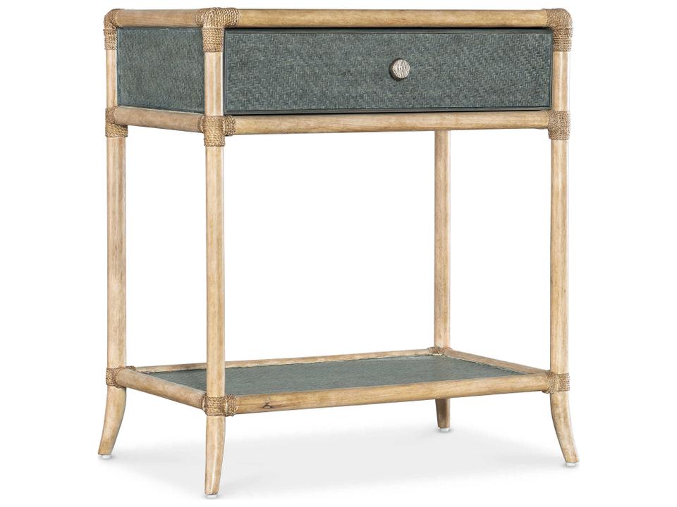 Retreat Pole Rattan 1-Drawer Nightstand in Dune and Lagoon