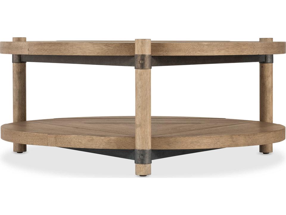 Vineyard Row Round Coffee Table in Pecky Hickory Veneer and Sonoma Finish