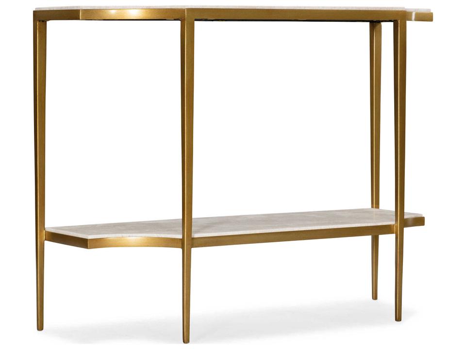 Heritage Demilune White Travertine Stone Gold Console Table