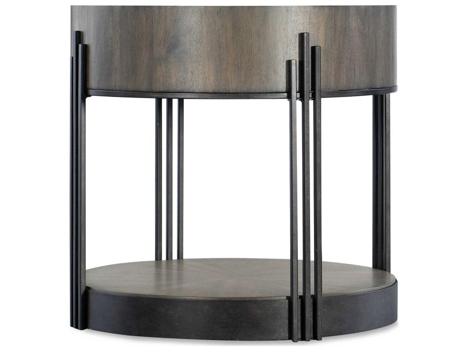 Commerce and Market Skyline Round Wood Dark Brown Bronze End Table